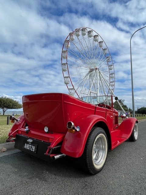 Bonnie open top classic car hire Brisbane rear detail